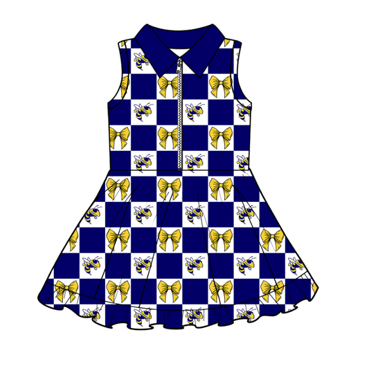 Custom moq 3 or 5 mix size milk silk summer teams baby girl clothes bow blue sleeveless dress
