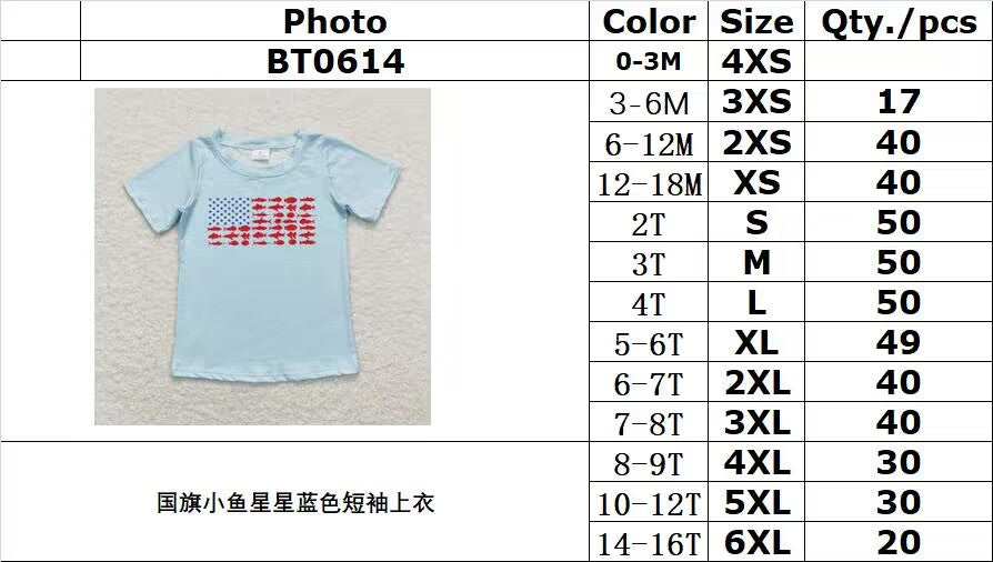 BT0614 Flag fish star blue short-sleeved top
