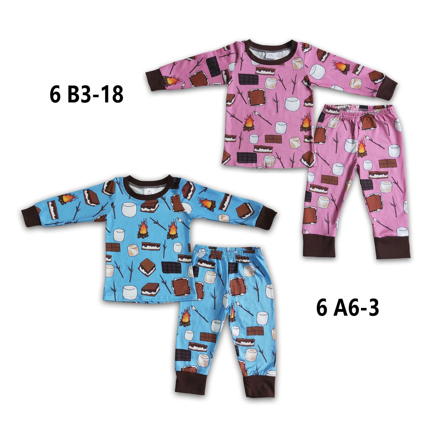 RTS NO MOQ 6 B3-18 6 A6-3 Tiramisu-Bonfire Pattern Long Sleeve Long Pants Pajama Set