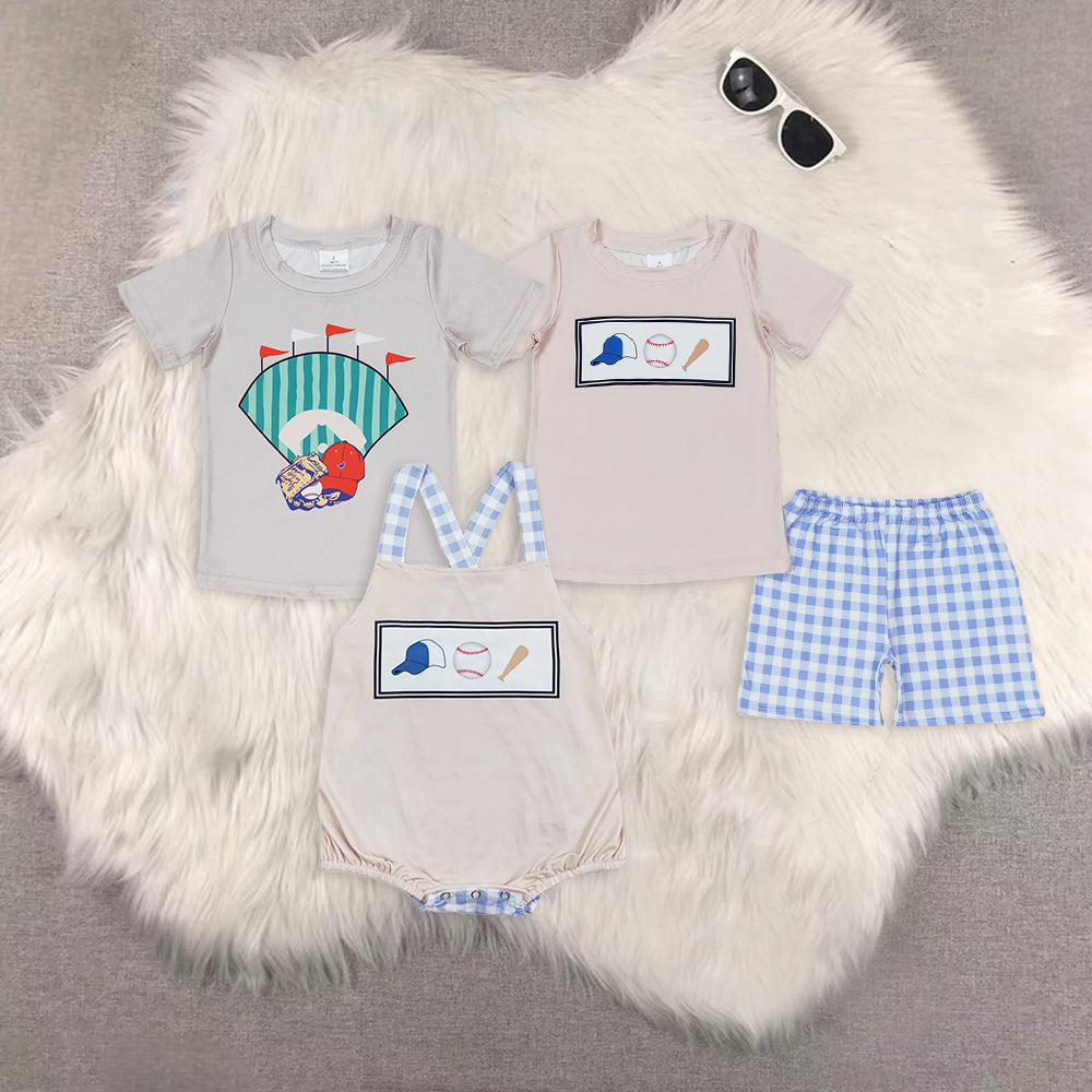 RTS NO MOQ baby boy clothes baseball short-sleeved shorts suit & short-sleeved sets and romper top