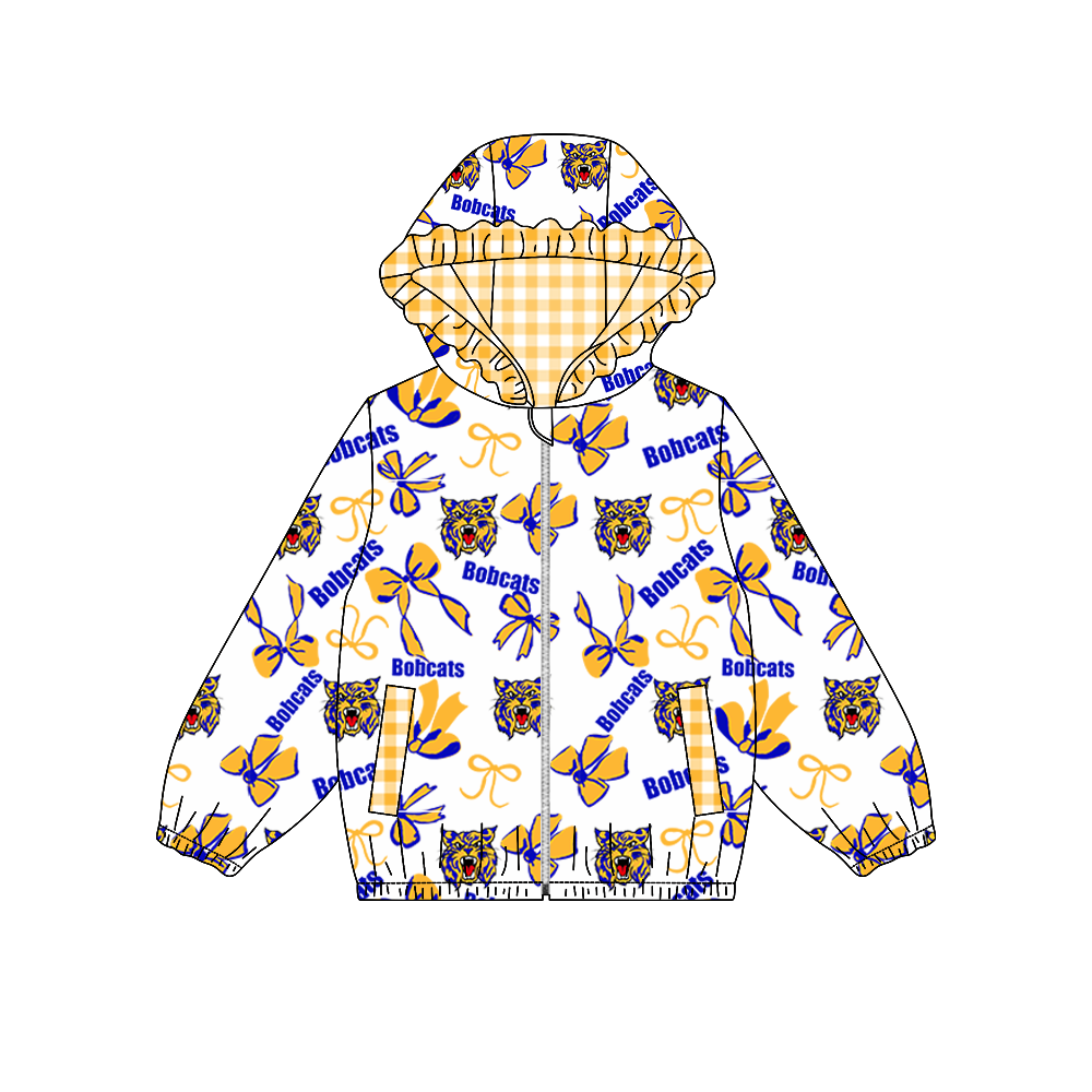 custom moq 5 mix size MSD071110 Baby Girls Team Bow Print Long Sleeve Zipper Hooded Jacket Tops