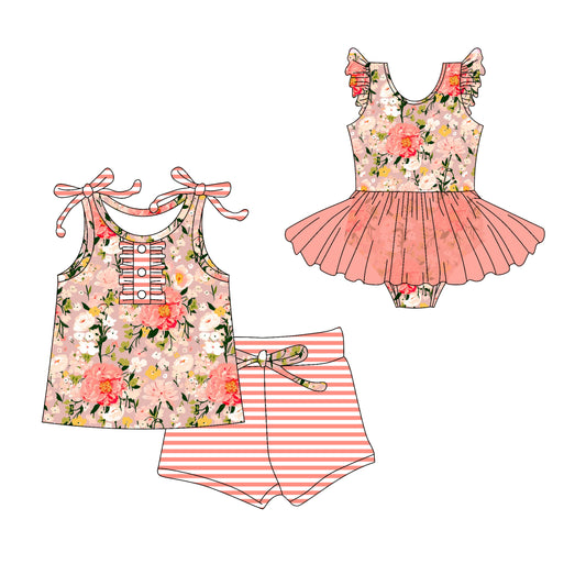 3.10 custom each style moq 5eta 4-6week Sibling Sister floral baby girl short sleeve shorts sets and romper match design