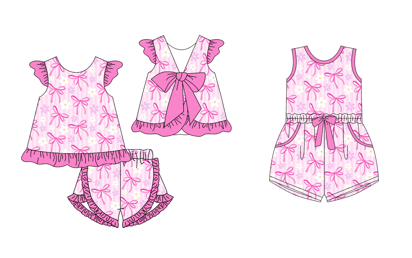 12.24 custom each style moq 5eta 4-6week Sibling Sister bow baby girl sets and jumpsuit match family design
