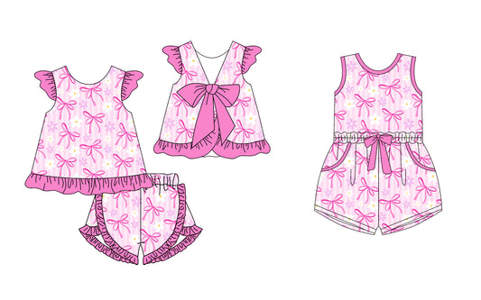 12.24 custom each style moq 5eta 4-6week Sibling Sister bow baby girl sets and jumpsuit match family design