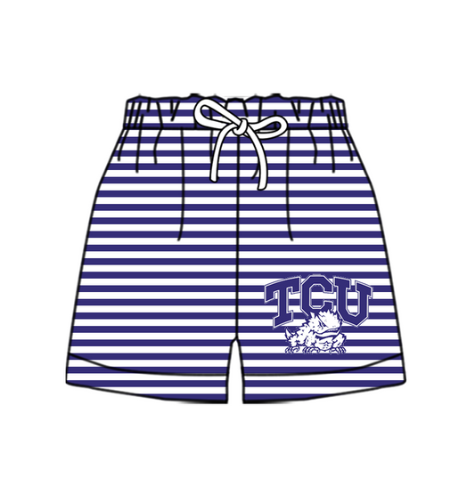 Custom moq 5 mix size milk silk summer teams Baby Purple Striped Drawstring Shorts for Children Elastic Waist Kids Summer Shorts
