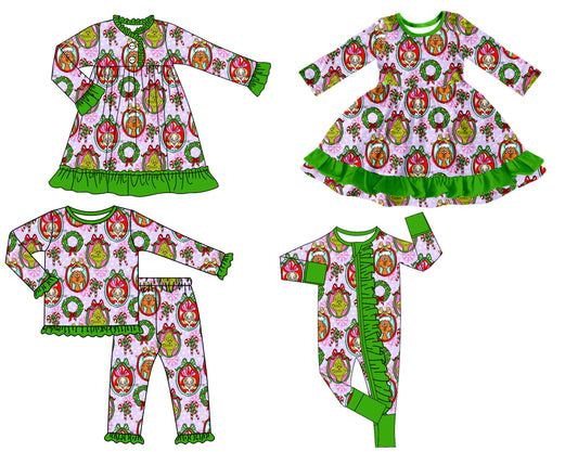 25.8.5 custom each style moq 5 eta 4-6week Sibling Sisters Christmas baby girl long sleeve pants sets and romper and dress 1 and dress 2 match family design