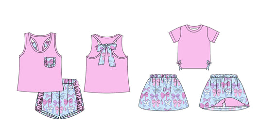 12.14 custom each style moq 5eta 4-6week Sibling Sister bow baby girl short sleeve shorts sets and dresses match design