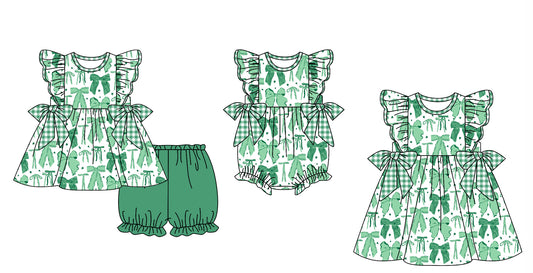 11.27 custom each style moq 5eta 4-6week Sibling Sister bow baby girl short sleeve shorts sets and dress and rompers match family design
