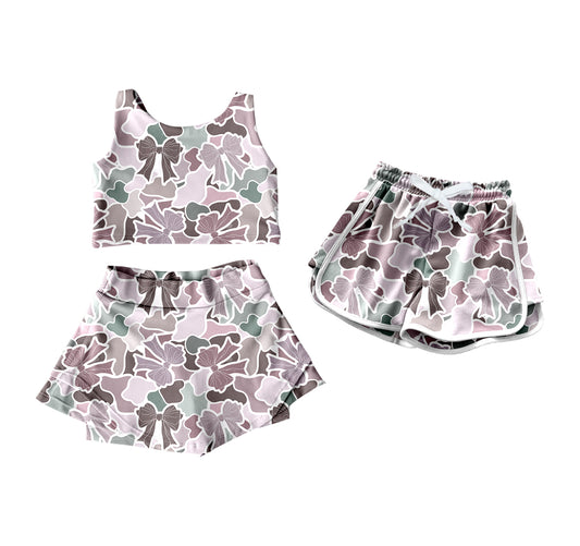 4.10 custom each style moq 5eta 4-6week Sibling Sister camouflage baby girls clothes Short sleeve yoga dress and shorts match family design