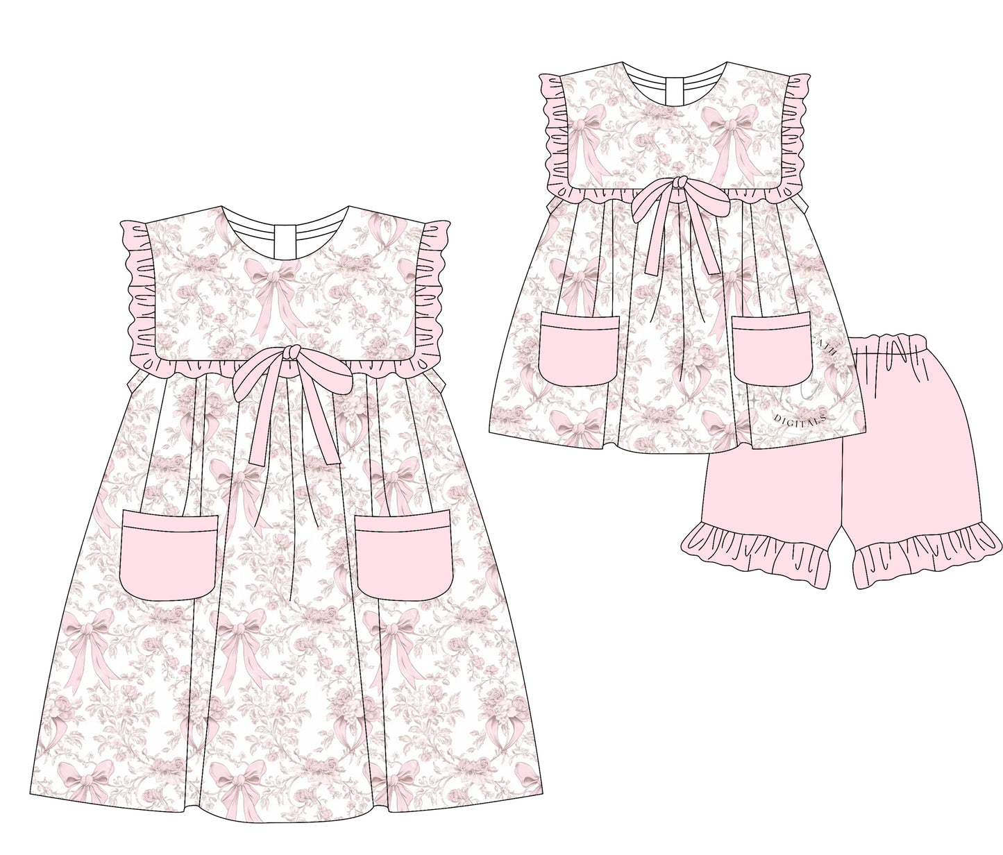 3.5 custom each style moq 5eta 4-6week Sibling Sister bow floral baby girl short sleeve shorts sets and dresses match design