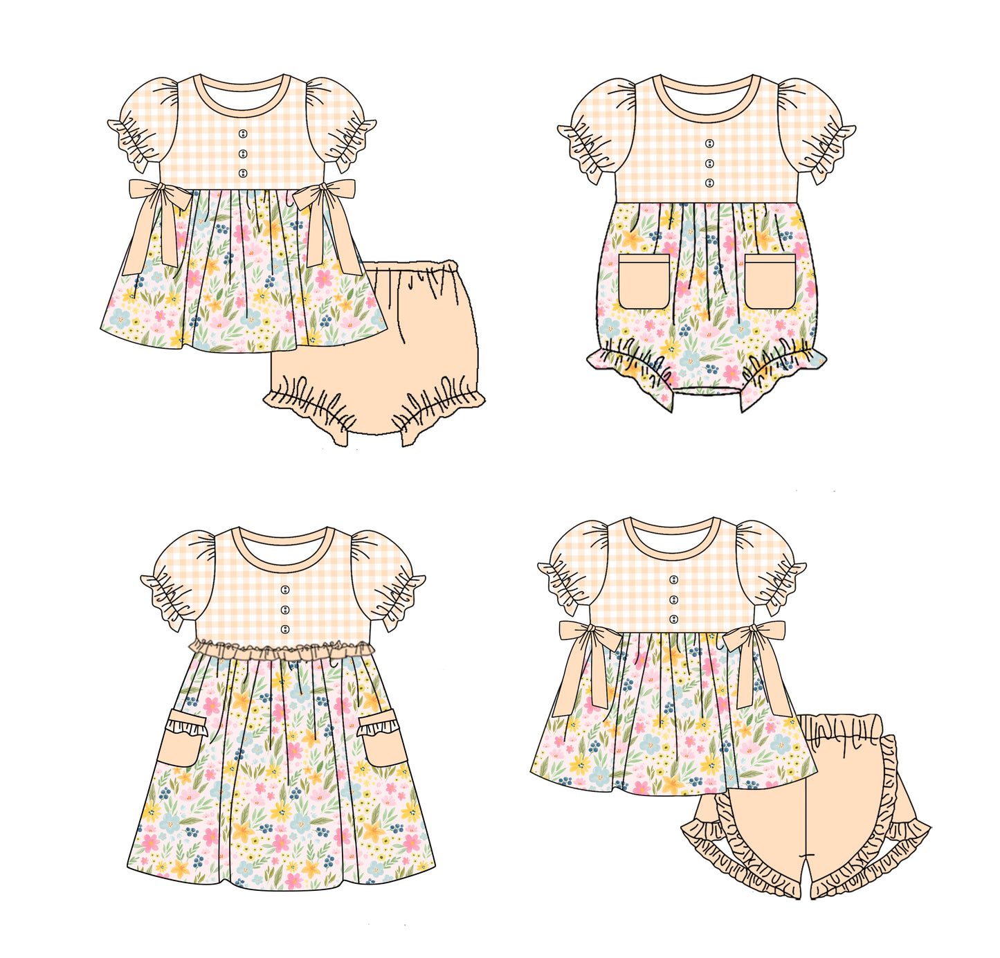 11.21 custom each style moq 5eta 4-6week Sibling Sister floral baby girl short sleeve shorts sets and briefs sets 2 and girls romper and dress match design