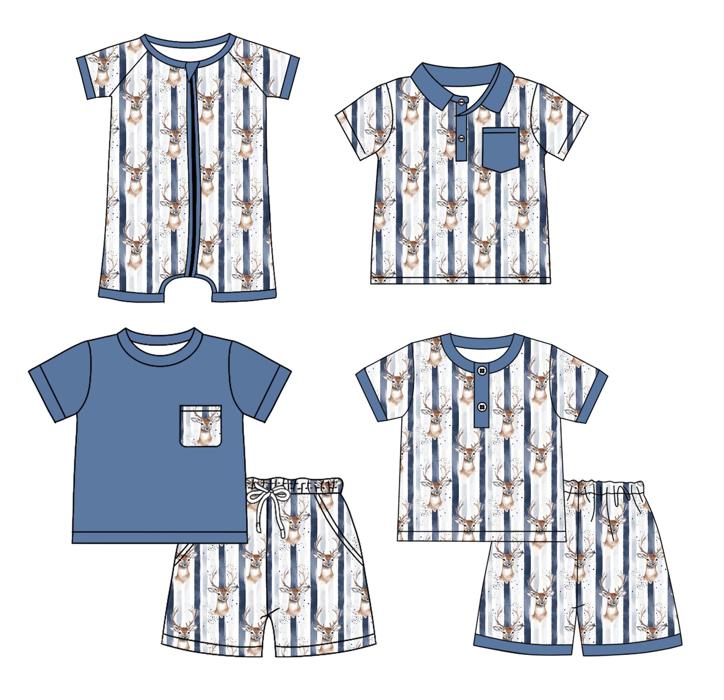 3.4 custom each style moq 5eta 4-6week Sibling Sister deer head baby girl sets 1 and sets 2 and boy rompers and top match family design