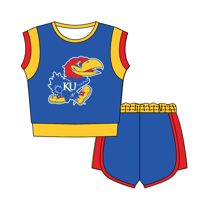 Custom moq 5 mix size milk silk summer teams Blue Sleeveless O-Neck Top And Shorts Set Cute And Comfortable Kids' Outfit