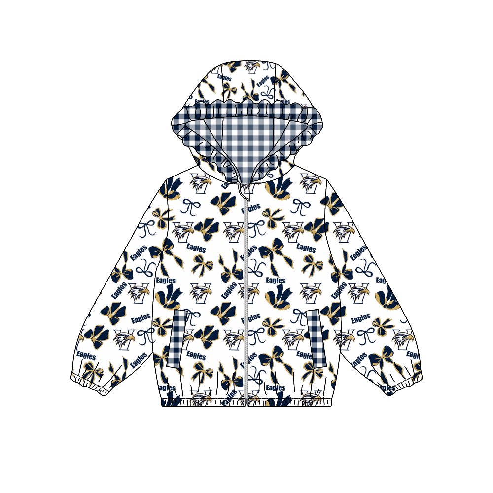 custom moq 5 mix size MSD070910 Baby Girls Bow Print Long Sleeve Zipper Hooded Team Jacket