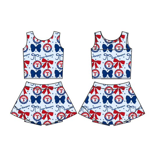 Custom moq 5 mix sizes summer teams baby girls clothes team bow sleeveless skirts shorts sets-25.6.20