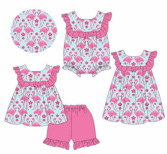 3.20 custom each style moq 5eta 4-6week Sibling Sisters floral baby girl short sleeve shorts sets and dress and rompers match family design