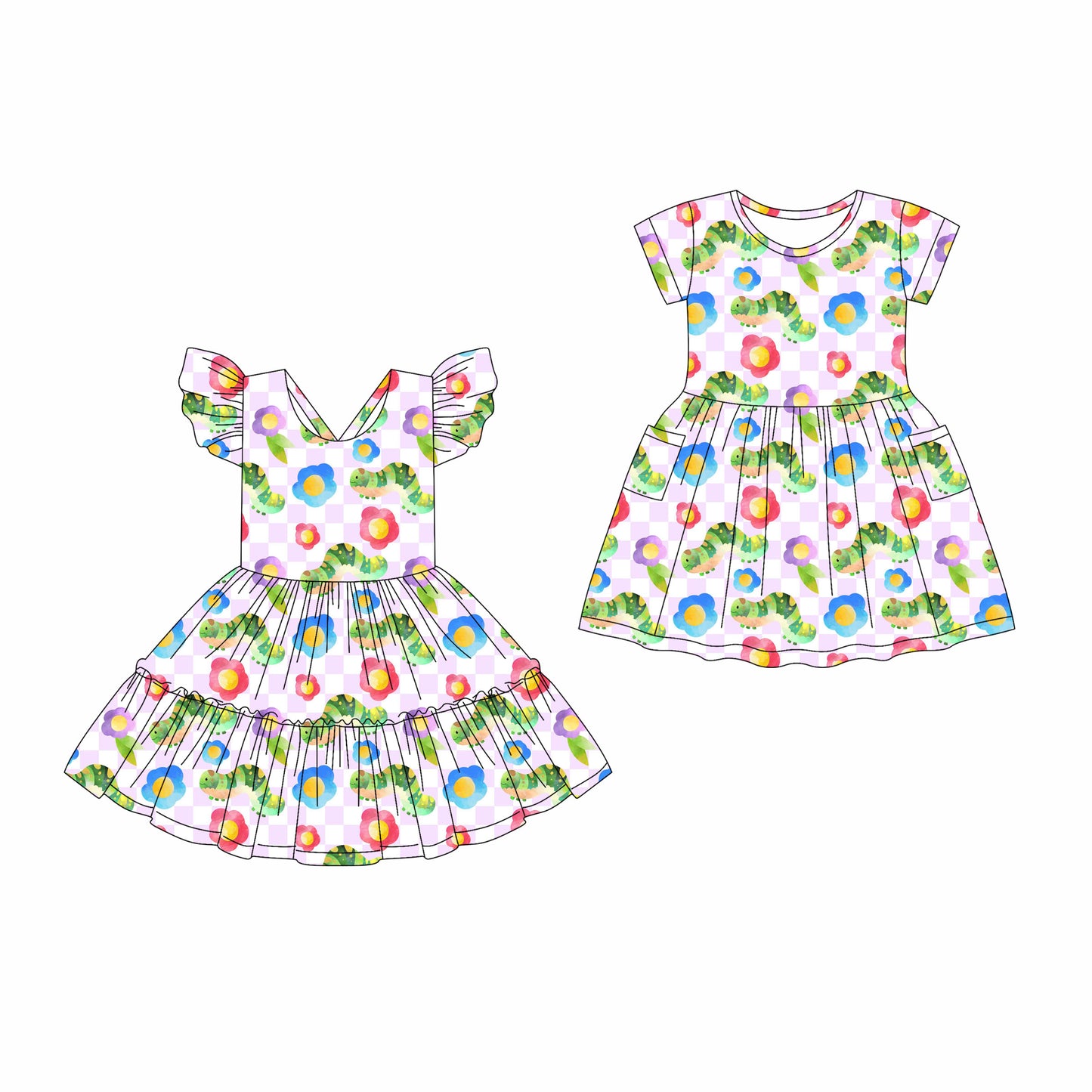 4.17 custom each style moq 5eta 4-6week Sibling Sister baby girls clothes Short sleeve dress 1 and dress 2 match family design