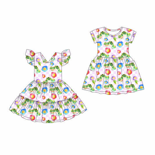 4.17 custom each style moq 5eta 4-6week Sibling Sister baby girls clothes Short sleeve dress 1 and dress 2 match family design