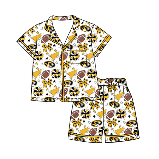 Custom moq 5 mix size milk silk summer teams Baby Girls Yellow Bows Button Pocket Top Short Pajamas Sets Cute Infant Sleepwear