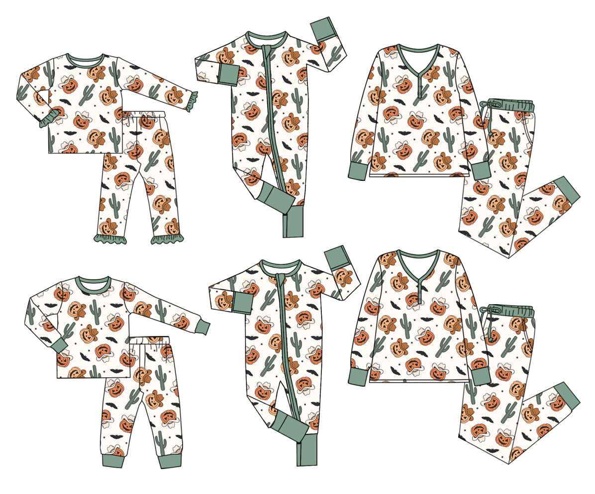 25.5.13 custom each style moq 5eta 4-6week Sibling Sisters pumpkin catcus baby girl long sleeve pants sets 1 and sets 2 and adult set 1 and adult set 2 and romper 1 and romper 2 match family design