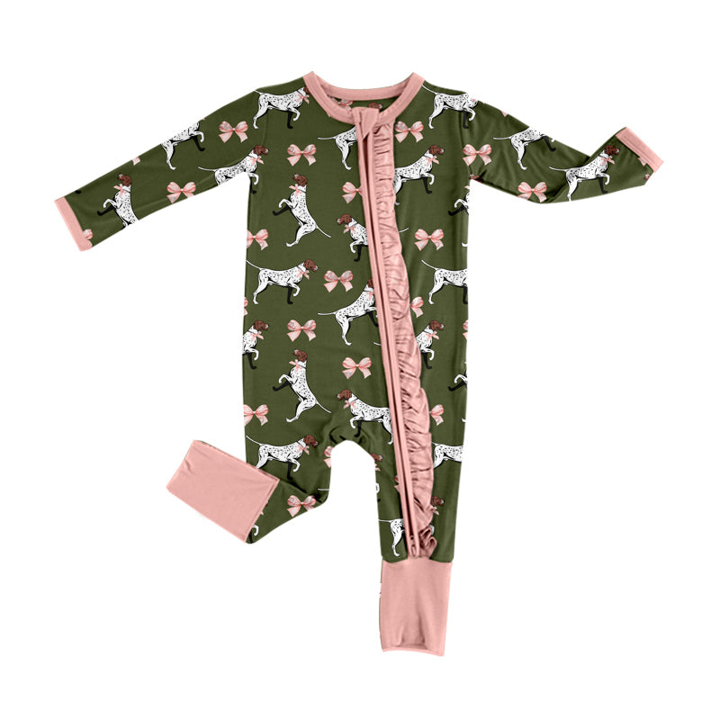 10.24 custom each style moq 5eta 4-6week Sibling puppy bow baby girls sets and rompers match family design