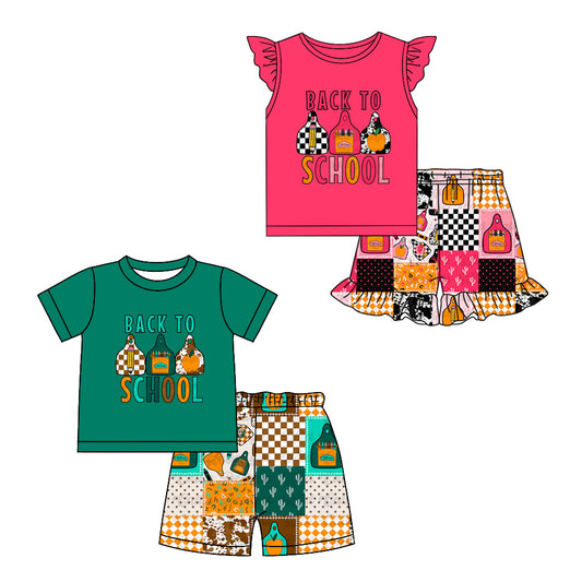 4.1 custom each style moq 5eta 4-6week Sibling Sister BACK TO SCHOOL baby girls short sleeve set and set 2 match design