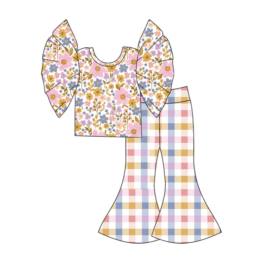 10.17 custom each style moq 5eta 4-6week baby girls clothes floral colorful plaid short sleeve pants sets