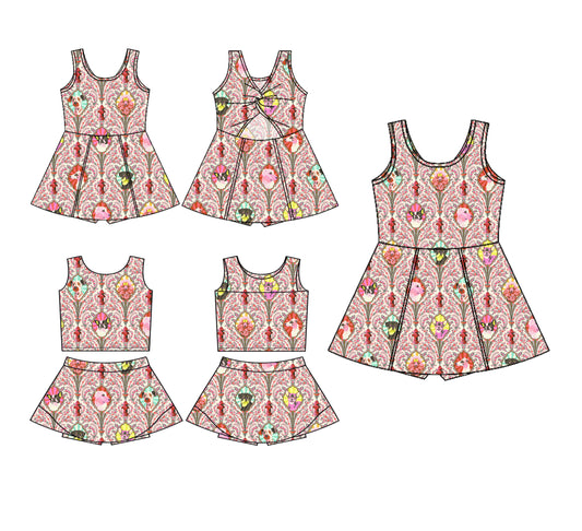 4.14 custom each style moq 5eta 4-6week Sibling Sister baby girls clothes Short sleeve yoga dress 1 and dress 2 match family design