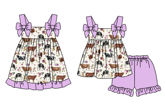3.21 custom each style moq 5eta 4-6week Sibling Sister horse cow baby girl short sleeve shorts sets and dresses match design