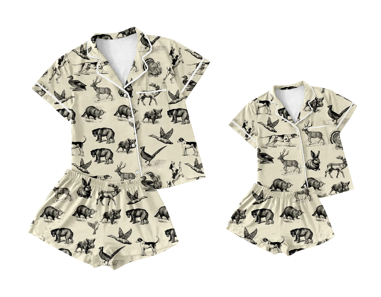 11.1 custom each style moq 5eta 4-6week Sibling Sister animal baby girl short sleeve shorts sets and adult sets match design