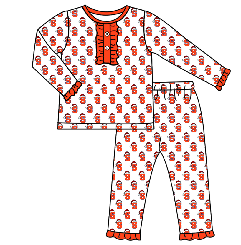 Custom moq 5 tat about 6-8 weeks  Christmas hat S team orange long-sleeved trousers girls pajamas