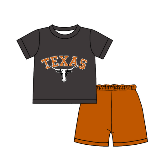 Custom moq 5 mix size milk silk summer teams Baby Boy's Black Short-Sleeved O-Neck Top And solid color Shorts Set