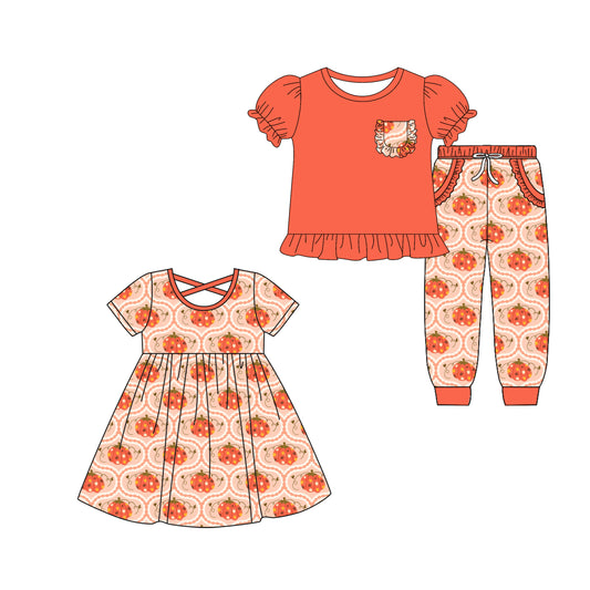 25.5.21 custom each style moq 5eta 4-6week Sibling Sister pumpkin baby girl pants sets and dress match family design
