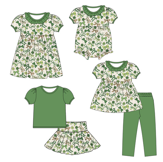 25.9.26 custom each style moq 8 eta 6-8week Sibling Sisters bow baby girl short sleeve pants sets and skirts sets and dress and rompers match family design