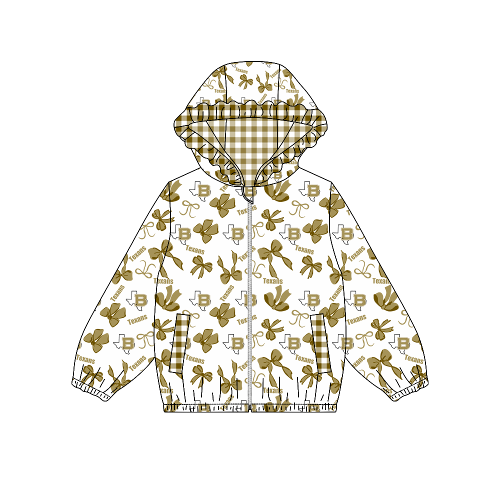 custom moq 5 mix size MSD070810 Baby Girls Bow Print Long Sleeve Zipper Hooded Team Casual Jacket