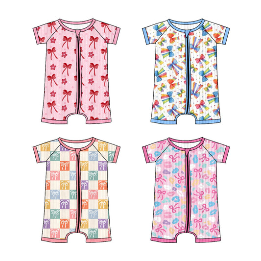 25.6.5 custom each style moq 5eta 4-6week Sibling Sisters bow baby girl short sleeve romper 1 and romper 4 match family design