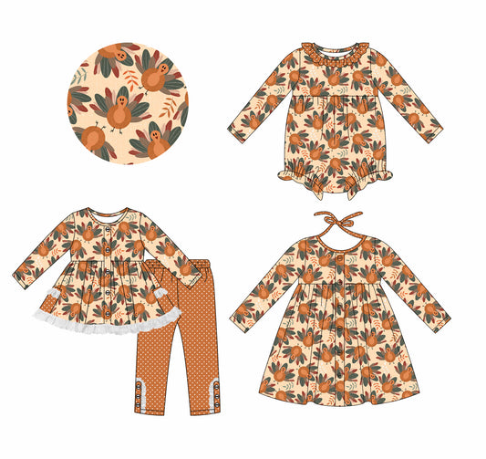 25.7.4 custom each style moq 5eta 4-6week Sibling Sisters turkey baby girl long sleeve pants sets and dress and rompers match family design