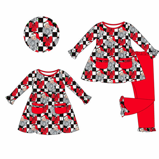 25.5.19 custom each style moq 5eta 4-6week Sibling Sisters Christmas bow baby girl long sleeve pants sets and dress match family design