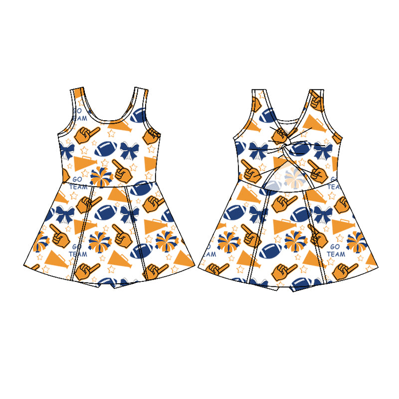 Custom moq 5 each style summer teams baby girls clothes team orange hooded long sleeve tops and short sleeve top and dress and shorts-25.6.12