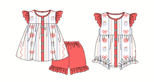 2.22 custom each style moq 5eta 4-6week Sibling Sister bow baby boy short sleeve shorts sets and romper match design