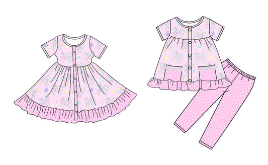25.9.4 custom each style moq 5eta 4-6week Sibling Sisters bow baby girl long sleeve pants sets and dress match family design