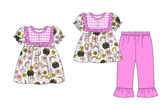 25.9.16 custom each style moq 5eta 6-8week Sibling Sisters bow baby girl short sleeve pants sets and dress match family design