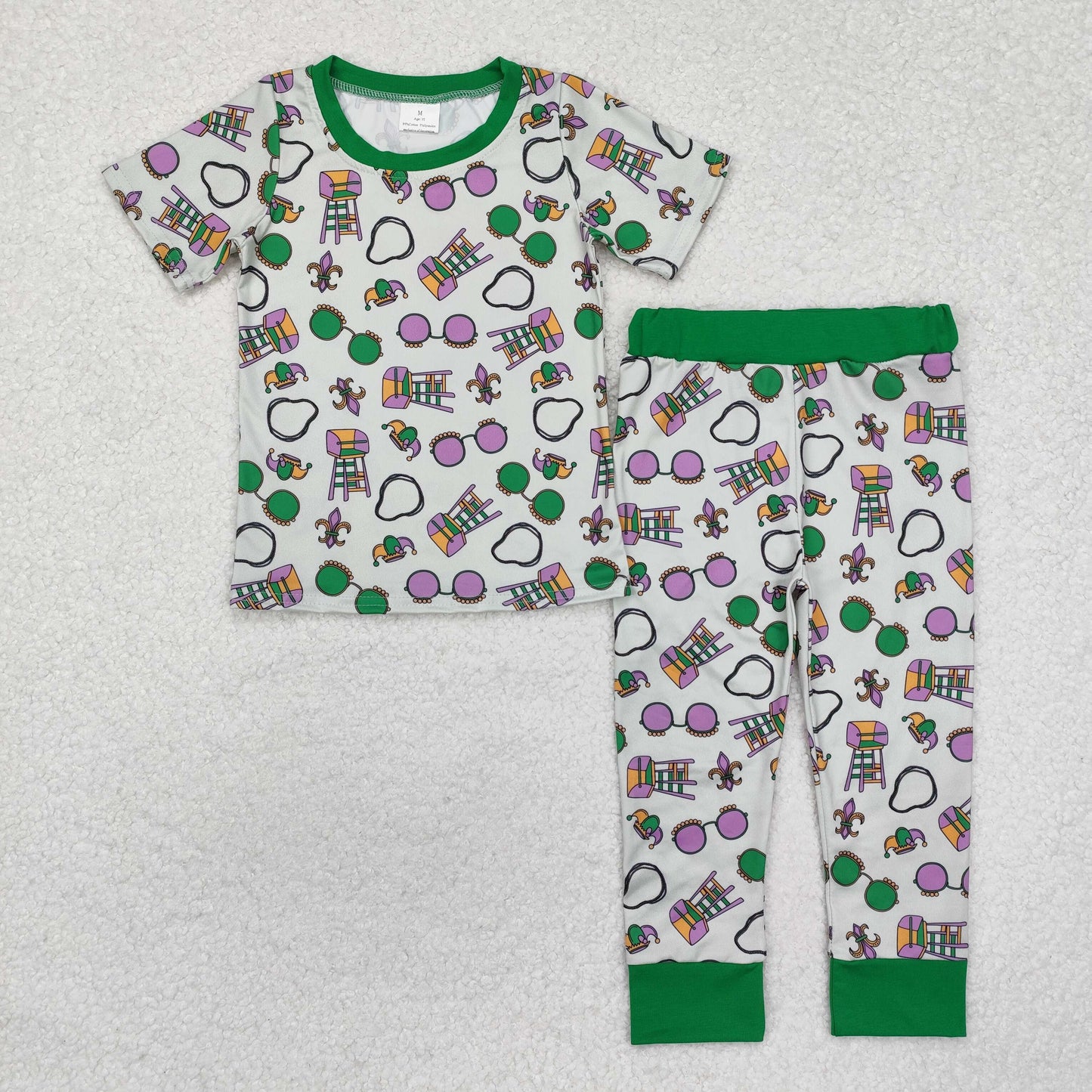 RTS NO MOQ（In Stock) BSPO0495 Carnival glasses green short-sleeved trousers pajama set
