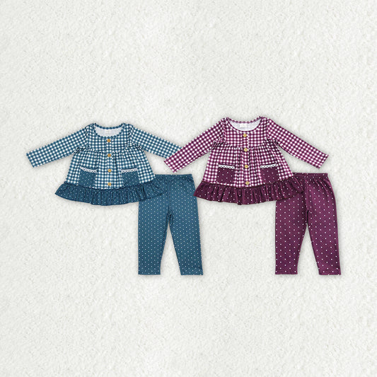 RTS NO MOQ GLP0823 GLP0886 Button plaid pullover long-sleeved suit: green & red