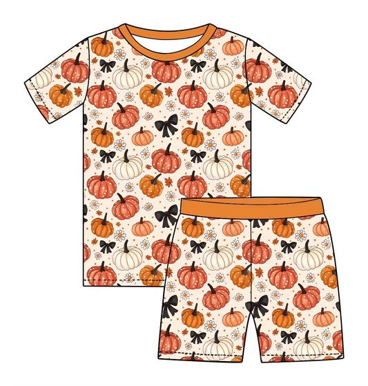 Custom moq 5 each style eta 6-7weeks baby boy clothes pumpkin bow short sleeve shorts sets-25.8.1
