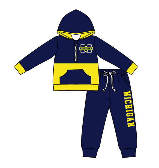 Custom moq 5 mix size eta 6-8weeks milk silk summer teams baby boy clothes navy blue hooded long sleeve pants sets-25.10.27