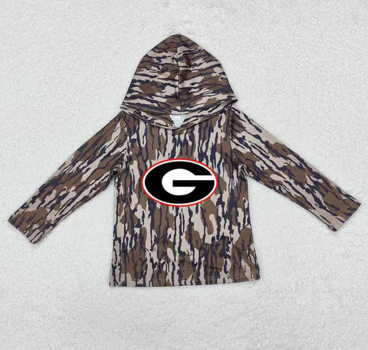 Custom moq 5 mix size milk silk summer team baby girls and boys clothes camouflage hooded long sleeve top-25.10.22