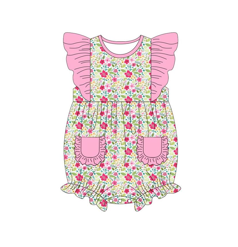 SR0847 Floral Pink Lace Pocket Tank Bodysuit