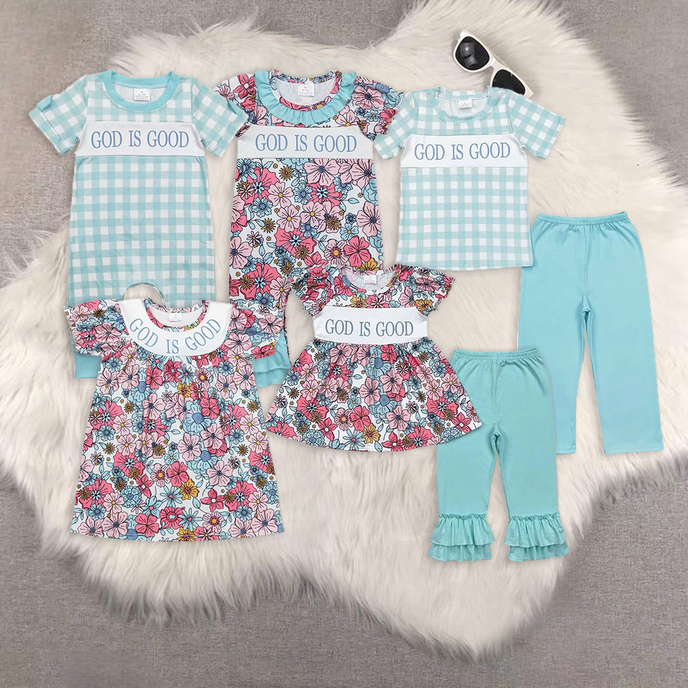 RTS NO MOQ Boys and Girls Sky Blue Short Sleeve Pants Set & Climbing Suit & Short Sleeve Dress
