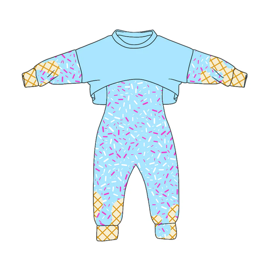 Custom summer teams baby girl clothes team blue long sleeve pants 2pc sets-25.8.4